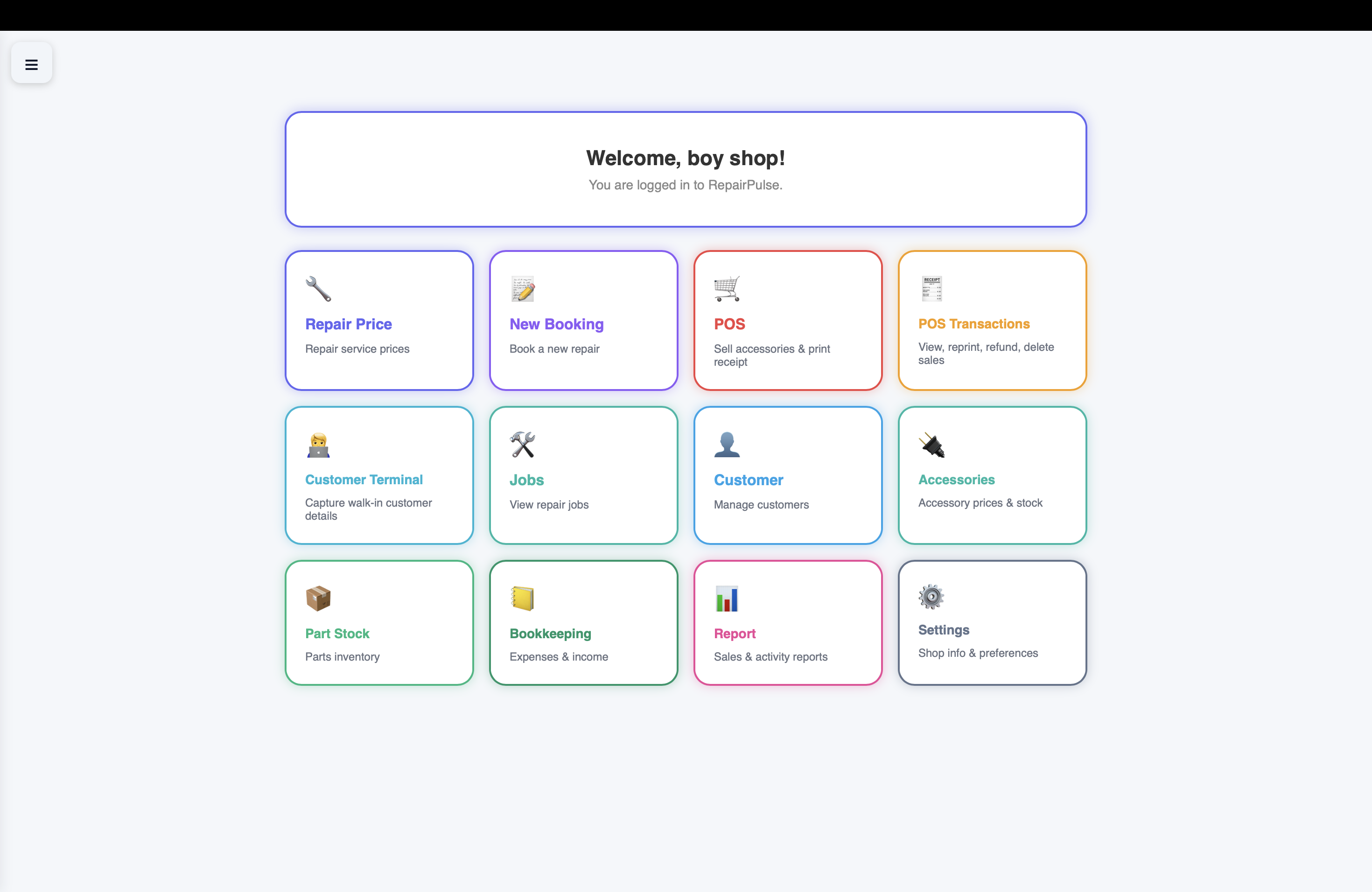Main dashboard
